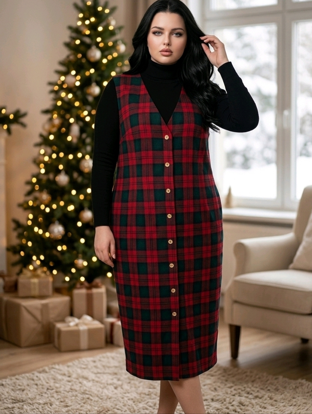 Pendleton New Wool Red Plaid Dress Size 16 Gold Buttons Sleeveless